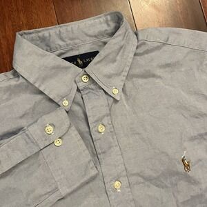 Ralph Lauren Shirt Mens 16 32/33 Blue Long Sleeve Button Down Flesh Pony Logo